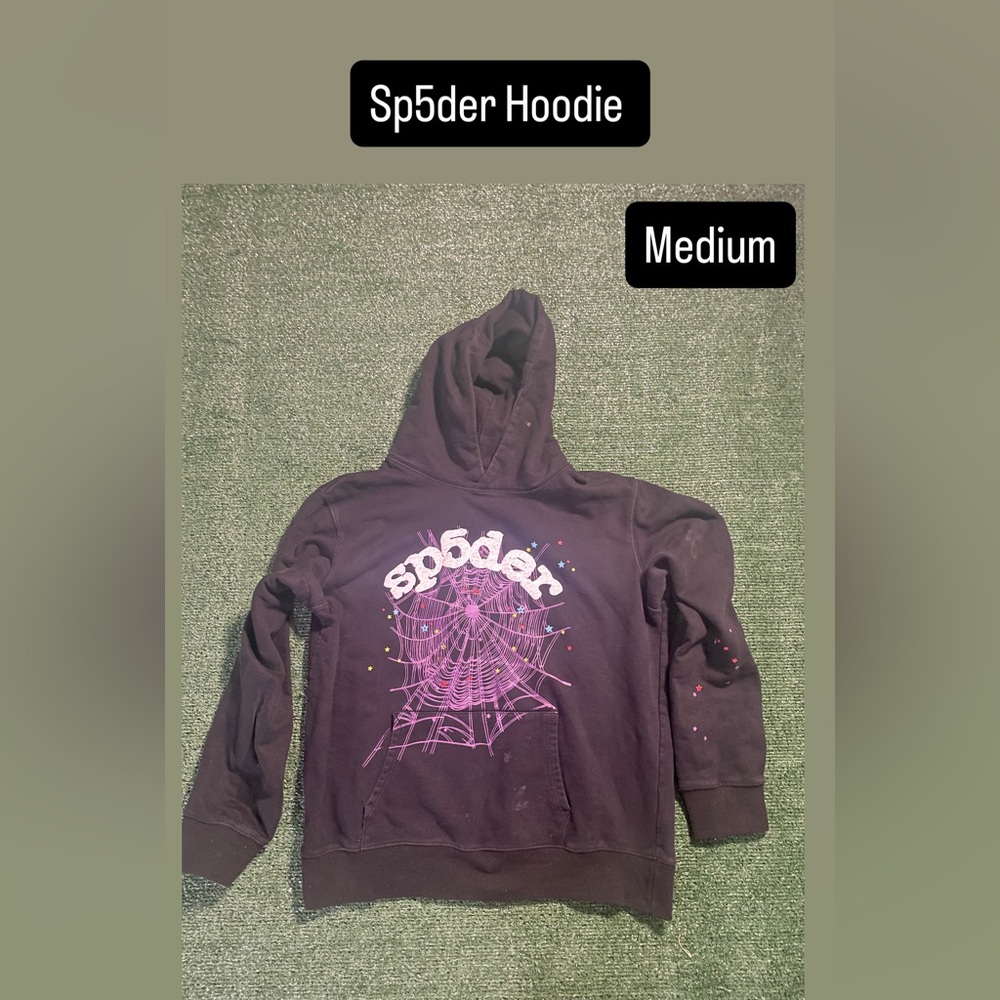 Black Hoodie with Pink Spider Web Design
